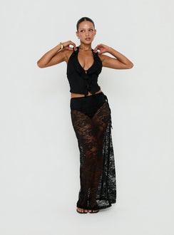 Showcasing the Marenya Lace Maxi Skirt Black womens-skirts in maxi length front view of model wearing Princess Polly