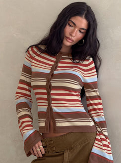 back view of model wearing Princess Polly Milda Knit Cardigan Multi Stripe Jumpers 