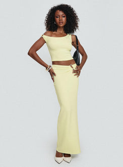   front view of model wearing Princess Polly Whiley Maxi Skirt Cream Maxi Skirts Skirts 