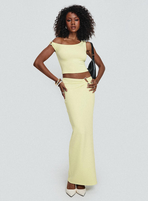   front view of model wearing Princess Polly Whiley Maxi Skirt Cream Maxi Skirts Skirts 