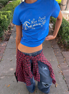 Nine Lives Graphic Baby Tee Cobalt