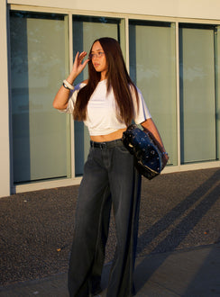 Ramos Low Rise Wide Leg Denim Jeans Dark Grey Wash