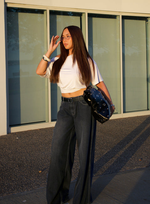 Ramos Low Rise Wide Leg Denim Jeans Dark Grey Wash