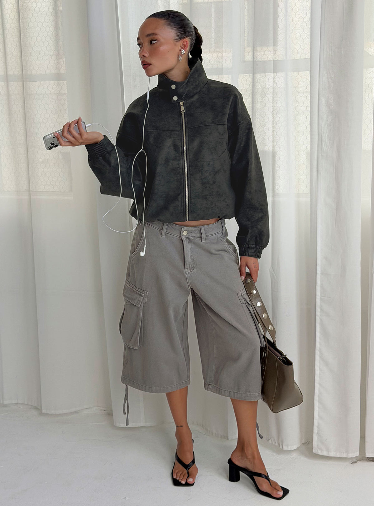 Hudsen Longline Cargo Shorts Charcoal Tall