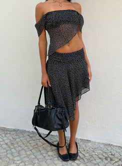 back view of model wearing Princess Polly Legacy Midi Skirt Onyx Polka Skirts 