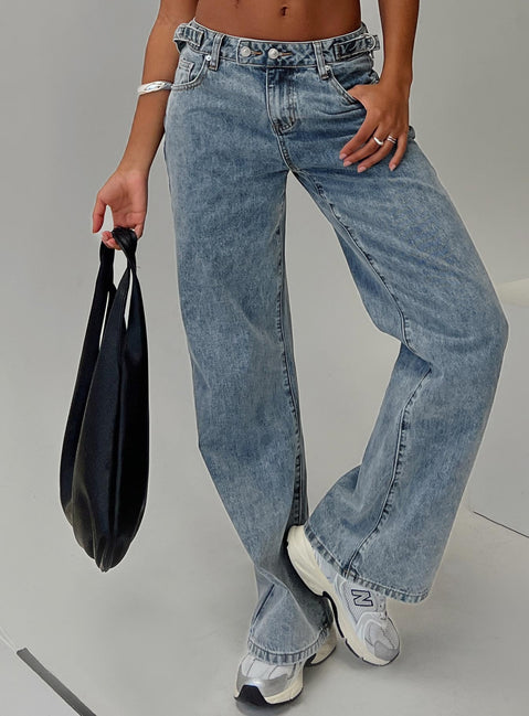 back view of model wearing Princess Polly Sidle Low Rise Straight Leg Jeans Light Wash Low Rise Jeans Jeans 