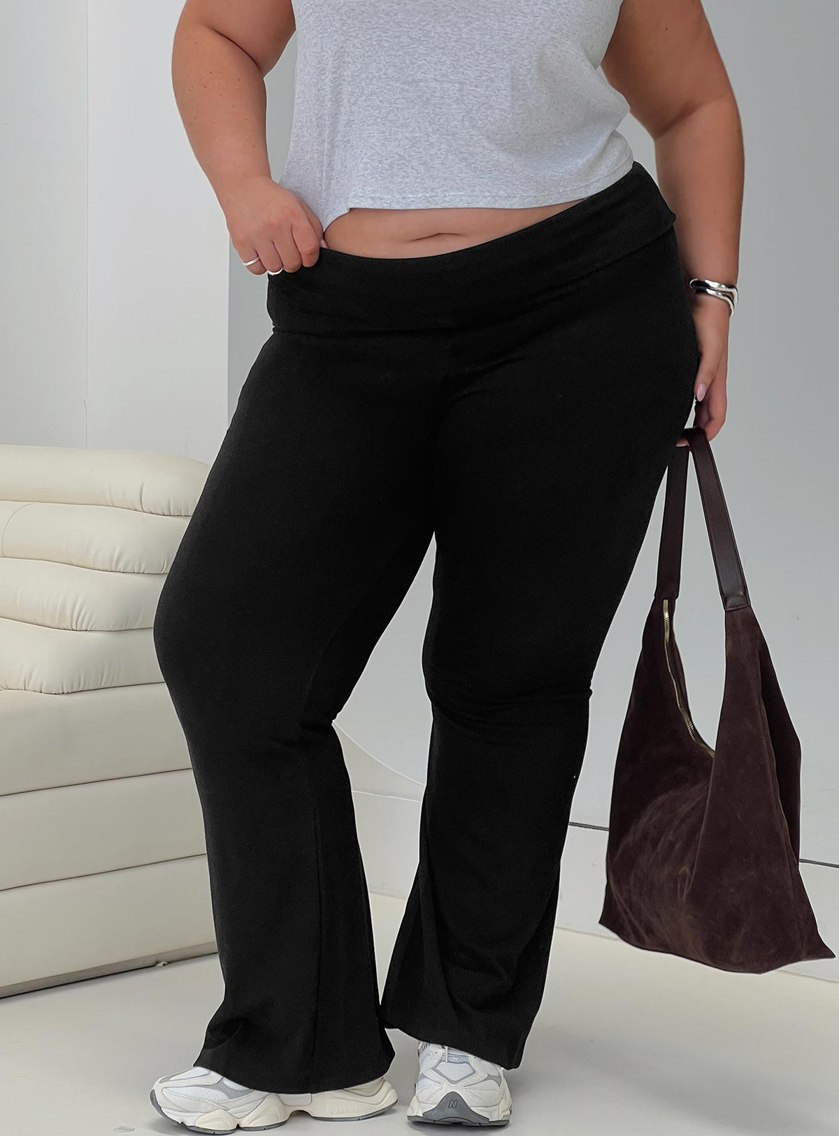 front view of model wearing Princess Polly Movement Yoga Pant Black Curve High Rise Pants Pants 