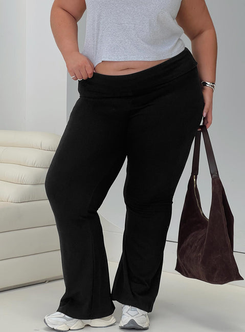 front view of model wearing Princess Polly Movement Yoga Pant Black Curve High Rise Pants Pants 