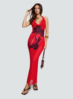 side view of model wearing Princess Polly Bittersuite Cowl Maxi Dress Multi Cowl Neck 