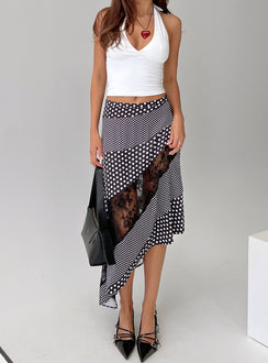   front view of model wearing Princess Polly Midnight Memories Asymmetrical Midi Skirt Black Multi Midi Skirts 