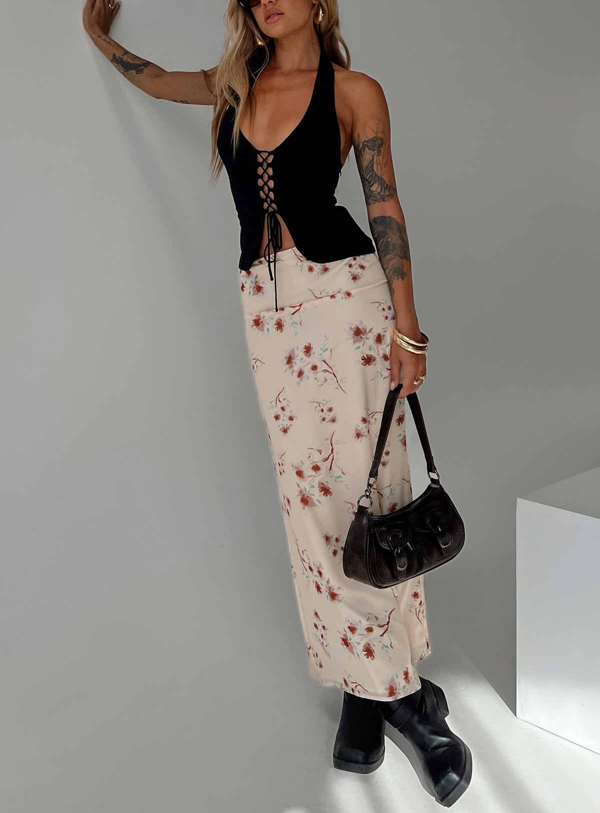   front view of model wearing Princess Polly Sunbliss Maxi Skirt Multi Maxi Skirts Skirts 