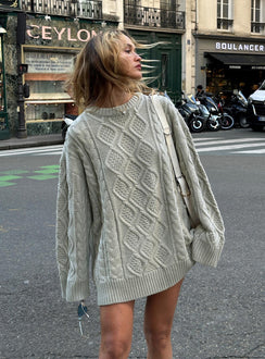 back view of model wearing Princess Polly Gigi Knit Sweater Cloud Longline Jumpers Jumpers 
