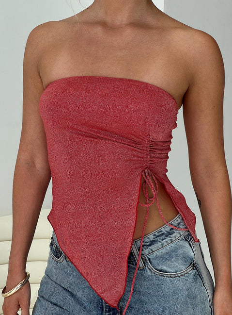 product Princess Polly Sleeveless Asymmetric Neckline  Dessy Strapless Top Red Glitter