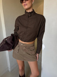 Discover the Tarza Cargo Mini Skirt in Khaki womens-skirts mini front view of model wearing