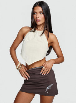   front view of model wearing Princess Polly Lonely Hearts Mini Skirt Brown Mini Skirts Skirts 
