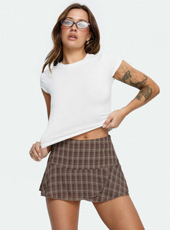   side view of model wearing Princess Polly Sonsie Mini Skirt Multi Check Mini Skirts Skirts 