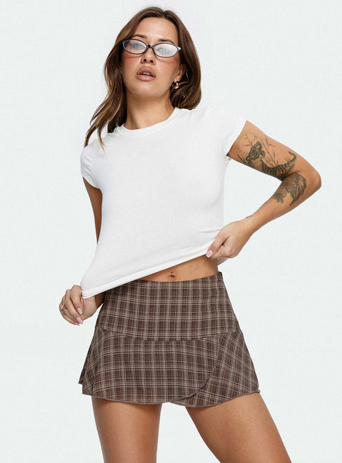   side view of model wearing Princess Polly Sonsie Mini Skirt Multi Check Mini Skirts Skirts 