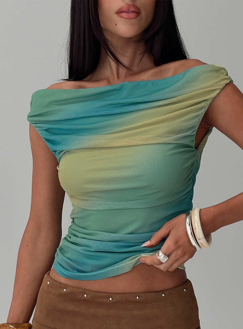 front view of model wearing Princess Polly Best Days Ruched Top Multi Short Sleeves straight 