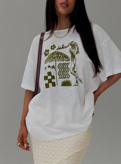 front view of model wearing Princess Polly Nozomi Tee White Half Sleeves Crew Neck 