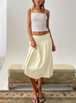   front view of model wearing Princess Polly Heart Of Gold Linen Blend Midi Skirt Lemon Midi Skirts Skirts 