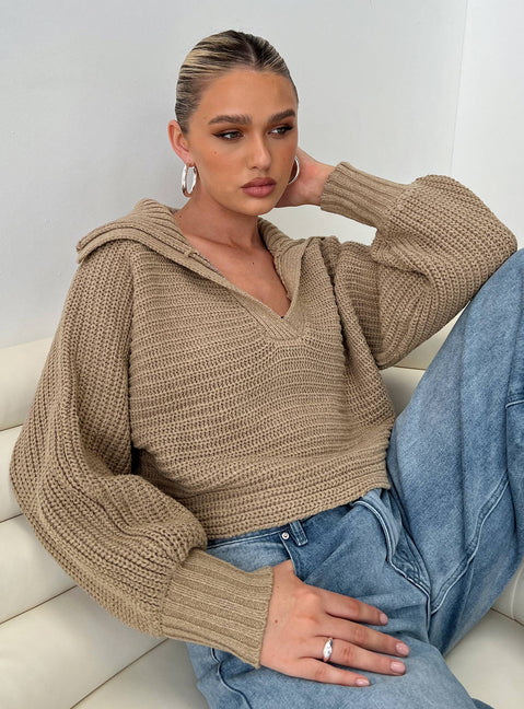 product Wester Ribbed Sweater Mocha Princess Polly  