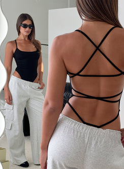 All Tied Up Bodysuit Black Sleeveless Bodysuit 
