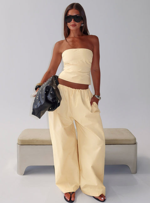 front view of model wearing Princess Polly Tidekiss Pants Lemontini Mid Rise Pants Pants 