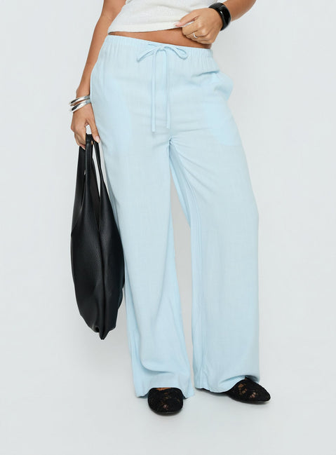 front view of model wearing Princess Polly Parklea Pants Icy Blue High Rise Pants Pants 