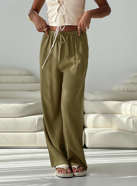 front view of model wearing Princess Polly Parklea Pants Sage Mid Rise Pants Pants 