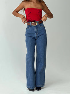 front view of model wearing Princess Polly Zephee High Rise Wide Leg Jeans Light Wash High Rise Jeans Jeans 