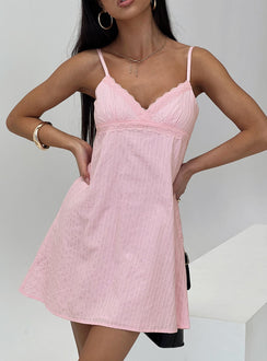 front view of model wearing Princess Polly Lunya Mini Dress Pink V-Neck 