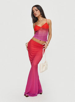 back view of model wearing Princess Polly Teen Spirit Maxi Skirt Pink Ombre Maxi Skirts Skirts 