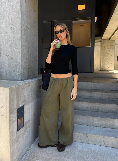 Showcasing the Lunea Concealed Waistband Pants Khaki womens-regular-pants with high-rise side view of model wearing Princess Polly