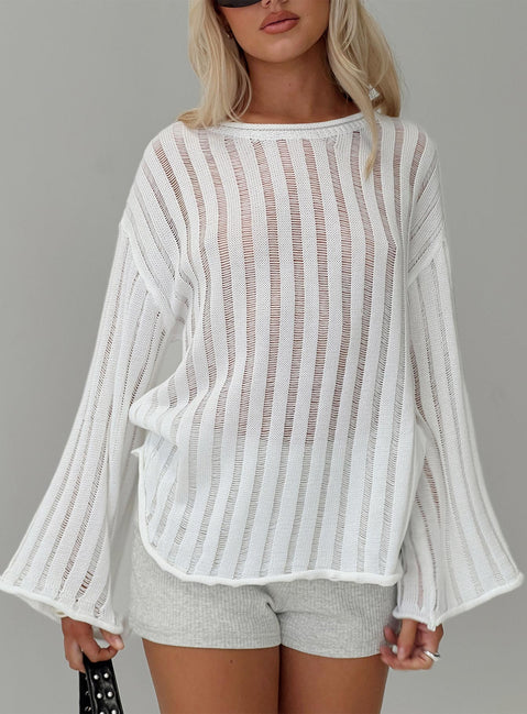 front view of model wearing Princess Polly Ambra Sweater White Jumpers 