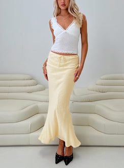   front view of model wearing Princess Polly Mercer Linen Blend Maxi Skirt Lemon Maxi Skirts Skirts 