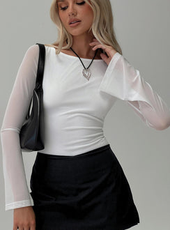 front view of model wearing Princess Polly Lukea Long Sleeve Bodysuit White Long Sleeve Tops Bodysuit 