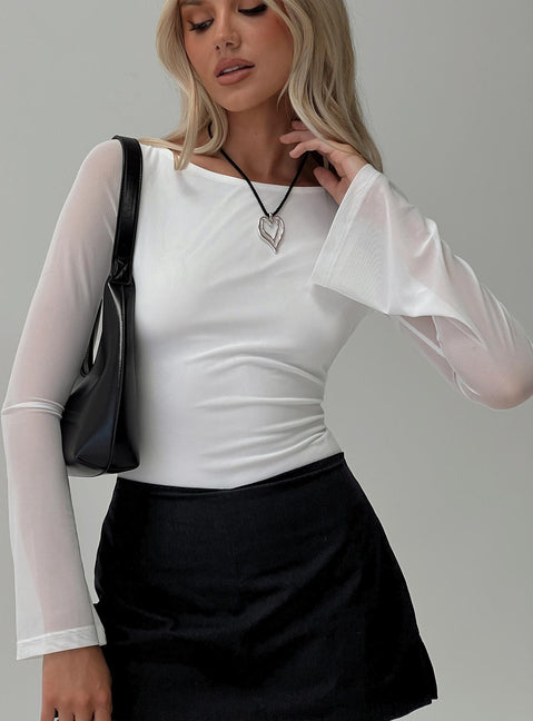 front view of model wearing Princess Polly Lukea Long Sleeve Bodysuit White Long Sleeve Tops Bodysuit 