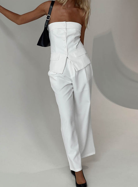front view of model wearing Princess Polly Jazzar Pocket Detail Pleated Pant White Petite High Rise Pants Pants 