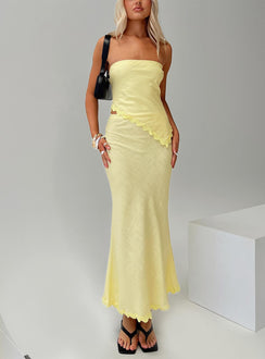   front view of model wearing Princess Polly Silvershore Maxi Skirt Yellow Maxi Skirts Skirts 