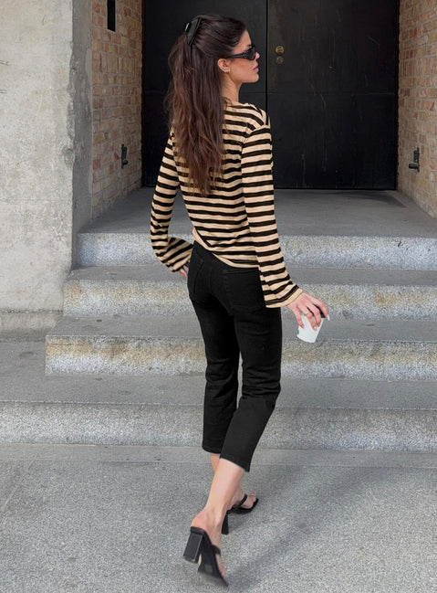 back view of model wearing Princess Polly Cindee High Rise Cropped Jeans Jet Black High Rise Jeans Jeans 