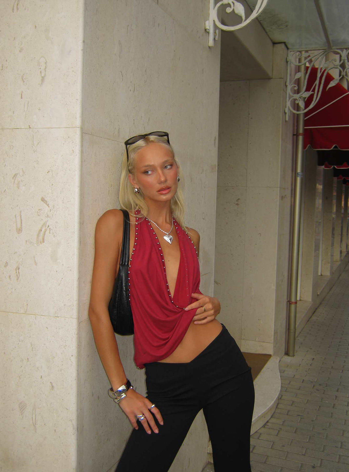 Khoda Studded Halter Top Burgundy