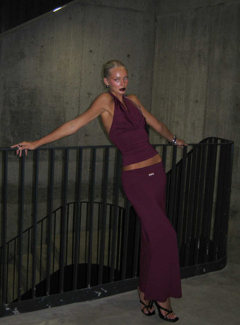   front view of model wearing Princess Polly Vanecia Maxi Skirt Purple Maxi Skirts Skirts 