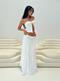 back view of model wearing Princess Polly Carana Maxi Skirt White Maxi Skirts Skirts 