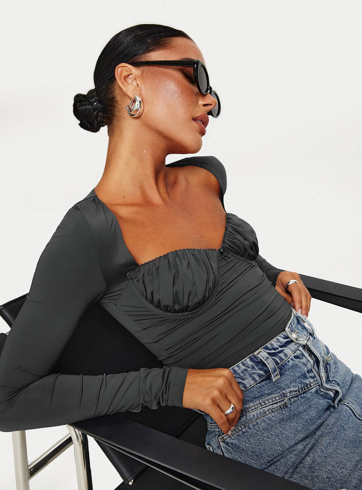 product Princess Polly Full Sleeves Sweetheart  Candyce Long Sleeve Top Slate