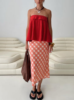   front view of model wearing Princess Polly Living Color Maxi Skirt Orange Gingham Midi Skirts Skirts 