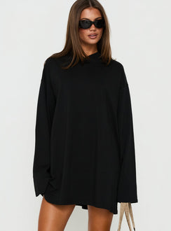 Settle Down Long Sleeve V Neck Mini Dress Black