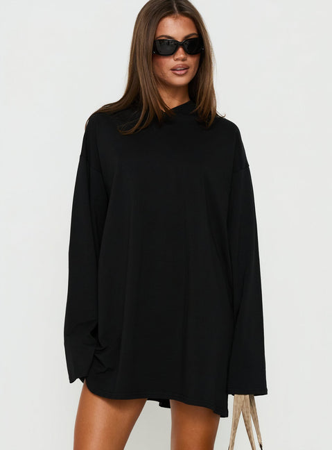 Settle Down Long Sleeve V Neck Mini Dress Black