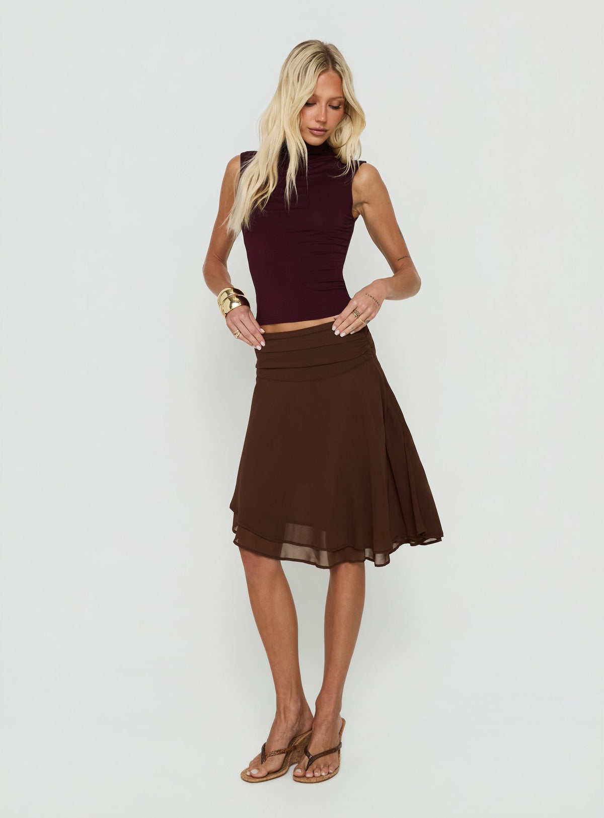 Evanescence Asymmetrical Midi Skirt Chocolate