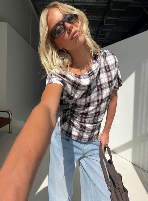Khendall Off Shoulder Top Multi Check