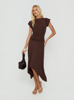 Florra Ruched Short Sleeve Midi Dress Brown